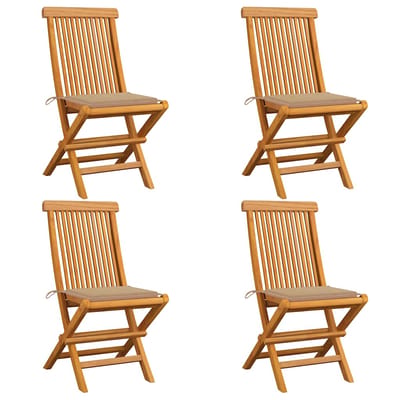 vidaXL - Opklapbare - stoelen - met - beige - kussens, - 4 - stuks, - massief - teakhout