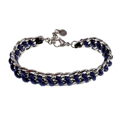 15cm tot 19cm Armband Unisex - Marineblauw Armband - Gepolijst RVS - Cubaanse Schakelsarmband met Blauwe Koord - Verstelbaar