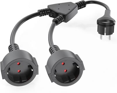 Verlengkabel met 2-voudige stopcontacten en platte stekker, 1,5 mm², 16 A/250 V, IP20, voor thuis en kantoor, zwart