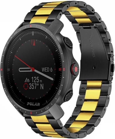 Strap-it Stalen schakel bandje - geschikt voor Polar Grit X / Grit X Pro / Vantage M / M2 / M3 / V3 - zwart/goud