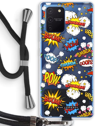 Case Company® - Hoesje met koord geschikt voor Samsung Galaxy Note 10 Lite hoesje met Koord - Pow Smack - Telefoonhoesje met Zwart Koord - Bescherming aan alle Kanten en Over de Schermrand
