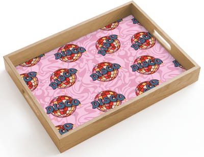 Dienblad hout 40x30 cm - Schootdienblad - Disco - Bal - Patroon - Roze - Borrelplank rechthoek - Plateau dienbladen