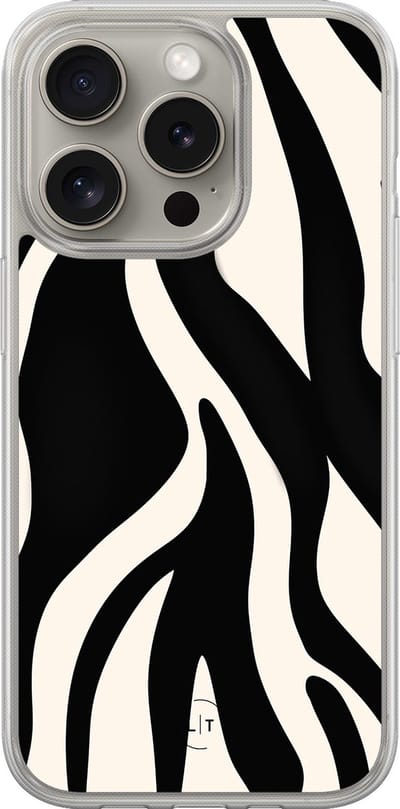 Hoesje geschikt voor iPhone 15 Pro Max - Zebra - 2in1 backcover - Print / Illustratie - Zwart - Leuke Telefoonhoesjes