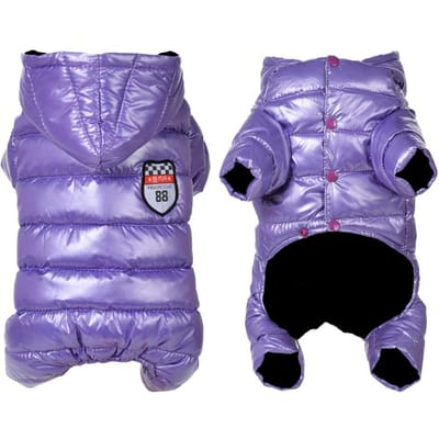 Waterdichte Hondensuit Winter Warme Overall Voor Kleine Middelgrote Honden Winddichte Huisdier Puppy Jas Met Capuchon Franse Bulldog Jas Outfits (Purple,L) paars