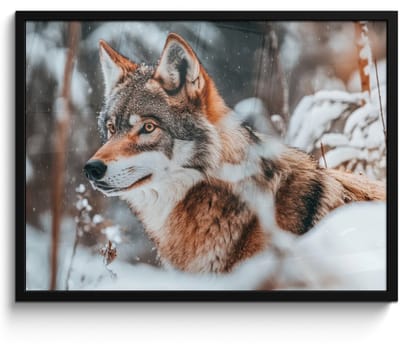 Poster in lijst - Fotolijst 70x50 cm - Posters - Wolf - Sneeuw - Winter - Dieren - Natuur - Sneeuw - Posterlijst zwart - Decoratie - Wanddecoratie woonkamer - Muurdecoratie slaapkamer