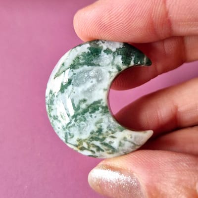 Edelsteen Maan 3cm Mosagaat – Handsteen worrystone zorgensteen Palmsteen spiritueel cadeau