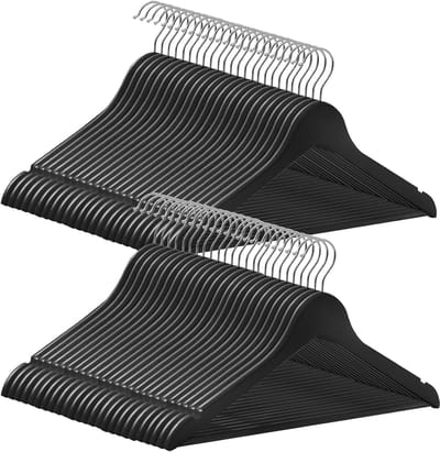 Famanu – Houten kleerhangers, set van 50, ruimtebesparend met antislip broekhanger