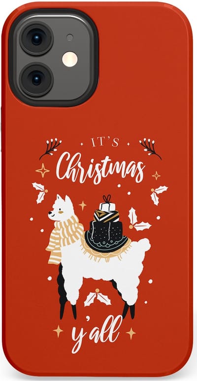 Casetastic hoesje geschikt voor Apple iPhone 12 Mini - Dubbellaagse bescherming - Rode Witte Kerst Lama - Fashion Case - Terracotta