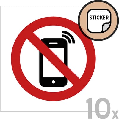 Pictogram/ stickers (10x) | Smartphones verboden | 5 x 5 cm | Stralingen | Verbod | Waarschuwing | Geen foto's maken | 10 stuks