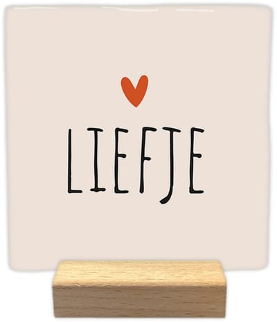 Liefje - Keramische decoratie tegel - incl. houten presenteerblok