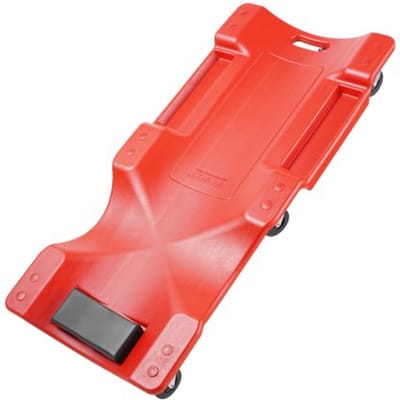 VEVOR 914 mm kunststof monteursdolly, capaciteit 158,8 kg, autoreparatiewerkplaatsdolly met ergonomische HDPE-carrosserie, gevoerde hoofdsteun en twee gereedschapsbakken, 6 wielen, voor autoreparatiewerkplaatsen