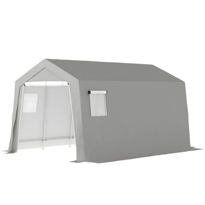 Gereedschapsschuur met Zadeldak – Waterdichte Tuinberging met Deuren en Ramen – Tool Shed voor Tuinopslag – Grijs
