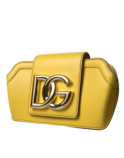 Gele Gladde Leren DG Logo Clutch Schoudertas