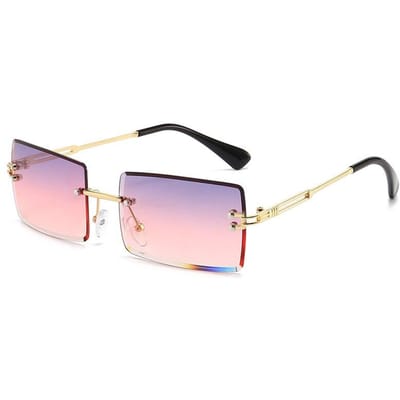 Lunettes de soleil de mode vintage sans monture rectangulaires dégradées UV400 pour femmes été voyage