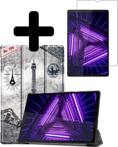 Hoes - Geschikt voor Lenovo Tab M10 FHD Plus (2e / 2nd Generatie) - Met Screenprotector - Trifold Bookcase - Hard Cover - Hardcover Book Case - Tablet Hoesje - Galaxy