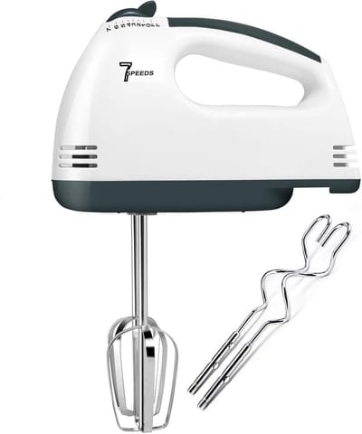 Handmixer, elektrische handgarde, elektrische handmixers voor het bakken, kleine roestvrijstalen handmixer met 7 snelheden, 2 mixers en 2 deeghaken Elektrische handmixers voor het kloppen van eieren en cakes in de keuken
