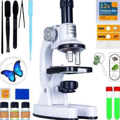 Silvergear Microscoop Set voor Kinderen - 200x Tot 1200x Vergroting - Kinder Microscoop met Preparaten en LED Verlichting - Educatief Speelgoed - Cadeau voor Jongens en Meisjes - 6, 7, 8, 9, 10, 11, 12, 13, 14, 15, 16+ Jaar - Wit