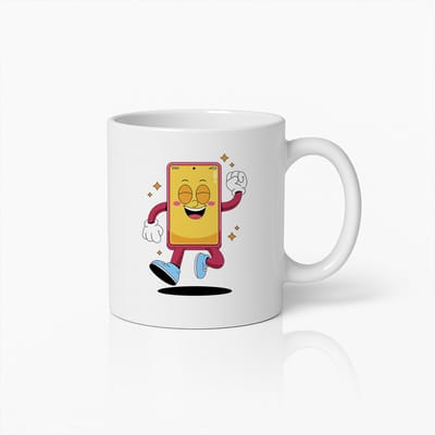 Blije Smartphone Mok – Leuke Koffiebeker voor Tech Liefhebbers met Schattig Telefoonontwerp