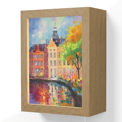 Wandlamp 15x20 cm - Oplaadbaar - Olieverf - Amsterdam - Kunst - Kleurrijk - Wandlampen binnen woonkamer - Slaapkamer lamp met kabel - Decoratieve nachtlamp - Vloerlamp snoer