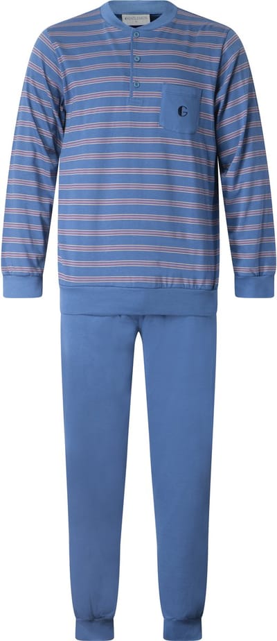 Gentlemen - aangeruwde heren pyjama 114298 - double jersey - knoophals - blauw - maat M