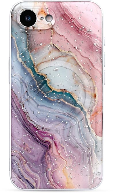 Casemania Hoesje Geschikt voor Apple iPhone 16e - Roze - Marmer Back Cover met Camera Bescherming - Geschikt voor MagSafe