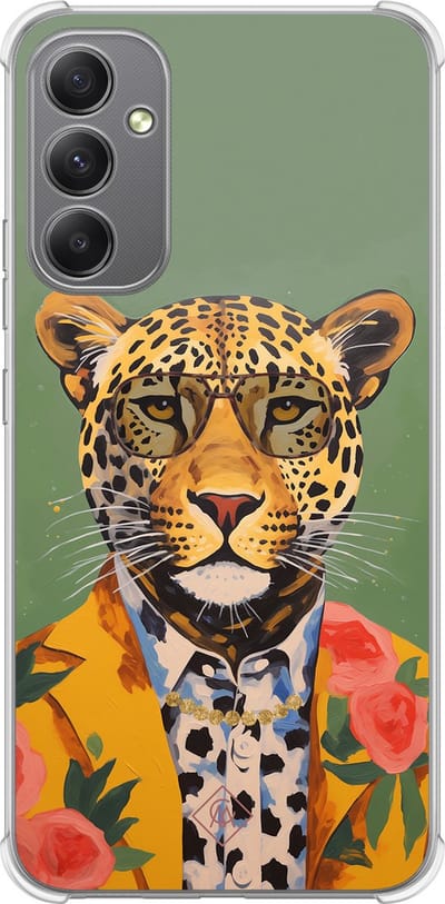 Casimoda® hoesje - Geschikt voor Samsung Galaxy A34 - Luipaard Hipster - Shockproof case - Extra sterk - TPU/polycarbonaat - Groen, Transparant