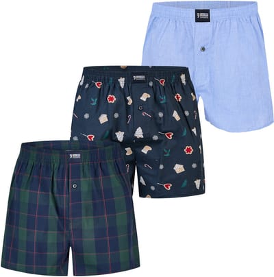 Happy Shorts Wijde Boxershorts Heren Kerst 3-Pack Geruit/Print/Effen - Maat M