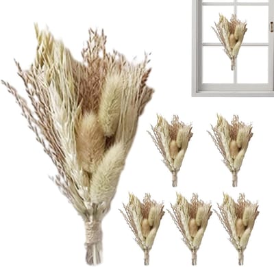 Droogbloemen Boeket - Gedroogde Bloemen Decor - Feestelijke Decoratie - Handgemaakt Uniek - 6 Mini Boeketten - Natuurlijk