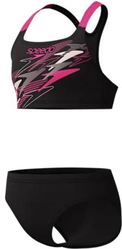 Speedo Medley Logo Racerback 2 Piece Meisjes Sportbadpak- Bikini Meisjes voor Sport - Vormvaste Sportbikini Meisjes - Zwembikini Meisjes met Racerback-top - Zwart/Roze - 152