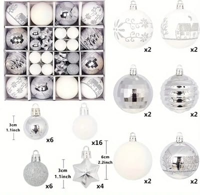 Livano Kerstballen - Kerstversiering - Plastic - Mix 6- Kerstballenset - 44 stuks