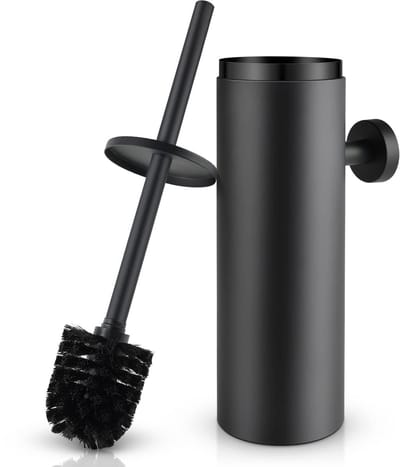 Unyqoos ® Stijlvolle Zwart Mat Toiletborstelset met Wandmontage en Wateropvangbak voor Badkamer