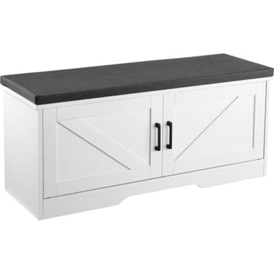 VEVOR Schoenenrekbank (1000 x 355 x 460 mm), Halbank met Gevoerd Zitkussen en 2 Schuifdeuren, Schoenenrek (Laadvermogen 136 kg), voor Hal Woonkamer Slaapkamer Zwart Wit