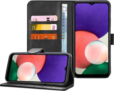 Hoesje geschikt voor Samsung Galaxy A22 5G - Book Case Portemonnee Hoesje Zwart