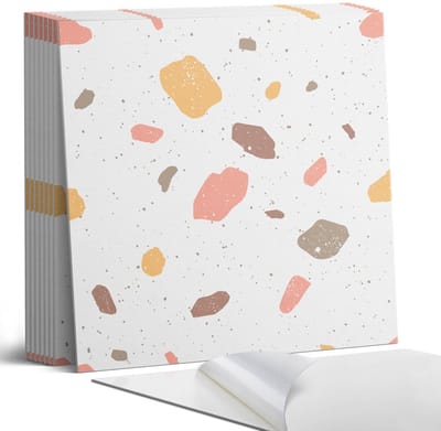 Coloray Plaktegels - Abstract patroon met vlekken Portugese Tegels - 30 cm x 30 cm - Wit Plaktegels - 9 stuks - Vierkant PVC Tegels - Plaktegels Keuken - Zelfklevende Vloertegels - Vinyltegels Vloer Zelfklevend - Zelfklevende Tegels