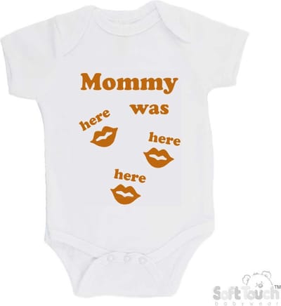 100% katoenen Romper "Mommy was here here here" Unisex Katoen Wit/tan Maat 62/68