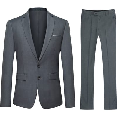 Heren 2-delig slim fit grijs pak met twee knopen