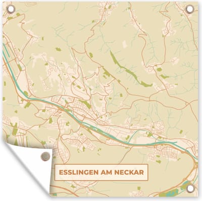 Tuin poster Esslingen am Neckar - Plattegrond - Kaart - Vintage - Stadskaart - 200x200 cm - Tuindoek