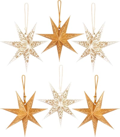 BRUBAKER 6 papieren sterren Kerstmis - poinsettia decoratieset - 20 cm vouwsterren goud wit - grote boomdecoratie papieren sterren - kerstboomversiering - kerstboom- en raamdecoratie