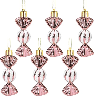 Kerstboomdecoraties met Glanzende Hangende Ballen van 8.5 cm in Snoepvorm voor Feest en Thuisversiering in Roze Goud