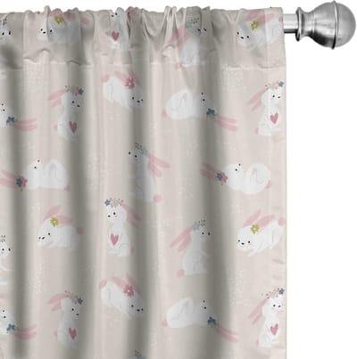 ABAKUHAUS Gordijn – 2x75x175 cm – hazen met krans – microvezel – licht perzikroze