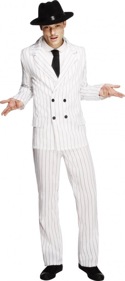 Smiffy Carnaval verkleedkleding gangsters pak/kostuum voor mannen/heren - wit - gestreept 52/54