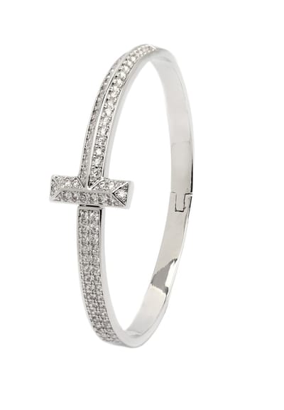 AVANT-GARDE PARIS Minimalistische Bangle - Zilver 1.6cm x 6.4cm - 1 stuk - Rhodium Plated met Sprankelende Steentjes
