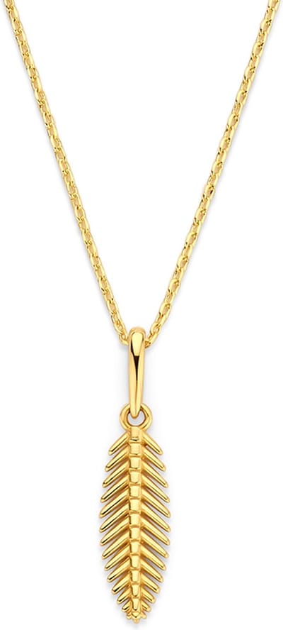 New Bling 9NBG-0723 Gouden ketting met Hangertje - Veer - Veertje - 14,9x4,7mm - Ankerschakel - 39+3+3cm - 14 Karaat - Goud