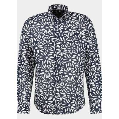 LERROS Overhemd met lange mouwen en bloemenprint van een materiaalmix , Maat: XXL , Kleur: CLASSIC NAVY , 55% linnen, 45% katoen