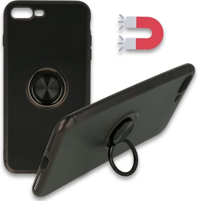 HB Hoesje Geschikt voor Apple iPhone 7 Plus/8/Plus - Zwart - Siliconen Back Cover met Ring Kickstand - Geschikt voor Magneet Houders