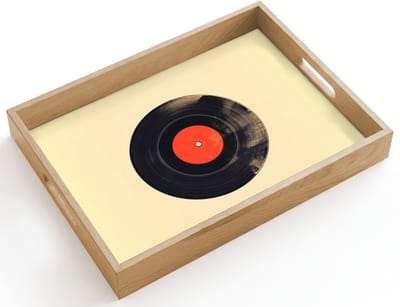 Dienblad hout 40x30 cm - Schootdienblad - Illustratie - Vinylplaat - Beige - Vintage - Borrelplank rechthoek - Plateau dienbladen