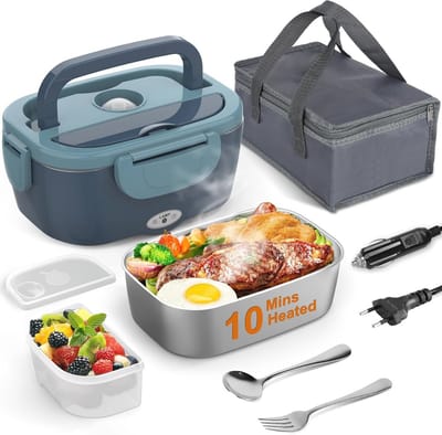 Elektrische Lunchbox 80W - Thermo Broodtrommel met Vork en Lepel, 1,5L, Lekvrij - Voor Auto en Vrachtwagen