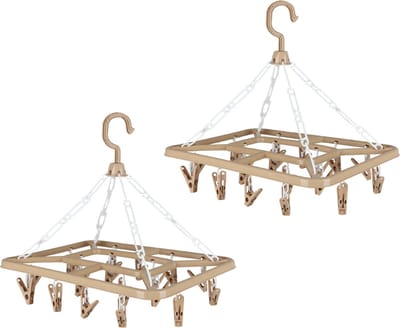 Urban Living Wasgoed droogcarrousel/droogmolen - 2x - 18 clips/knijpers - beige - kunststof - 31 x 33 cm