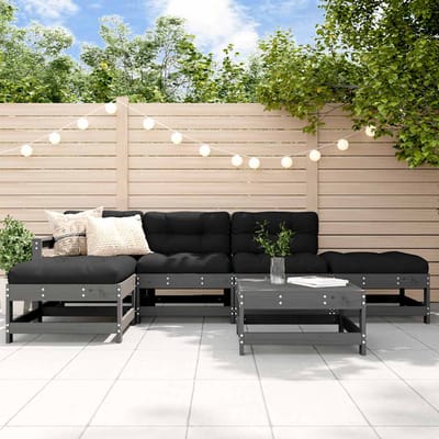 vidaXL - 6-delige - Loungeset - met - kussens - massief - hout - grijs
