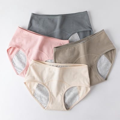 Verpakking van 4 stuks menstruatieondergoed voor dames, lekvrij maandverband, geschikt voor de periode na de bevalling, slips met een middelhoge taille,（Legergroen + Legerorchidee + Oudroze + Beige）-M